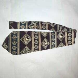 Vintage Mickey Inc Disney Silk Tie Burgundy Teal Geometric Medallion Necktie